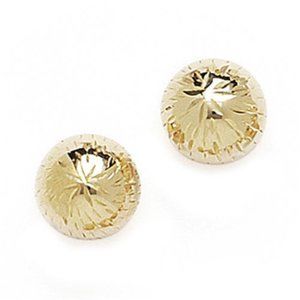 Solid 14k Yellow Gold Half Diamond Cut Ball Stud Push Back Butterfly Earrings